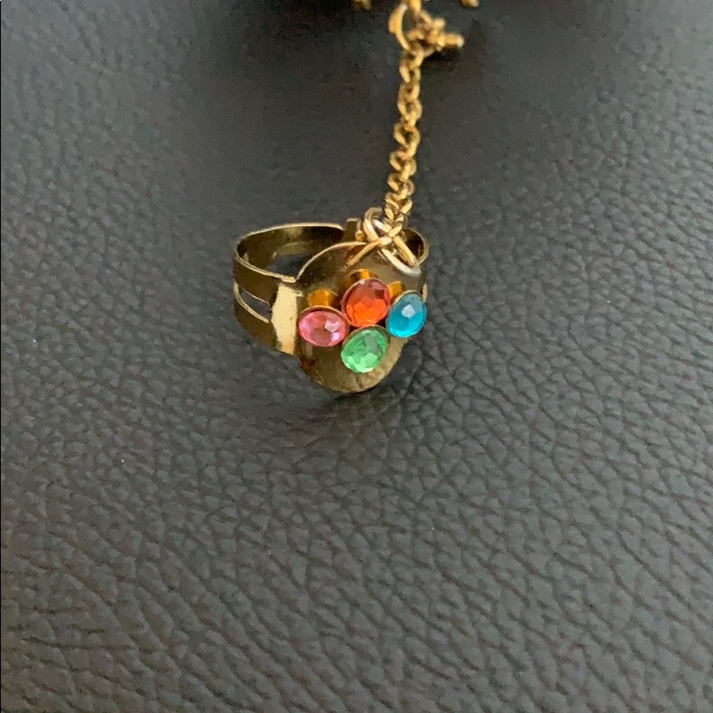 Antique Gold Multicolored Cuff Bracelet with Ring - Picture 5 of 8